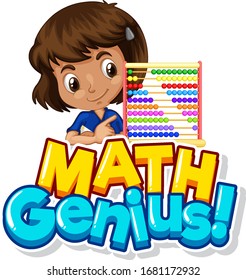 Font design for math genius with girl and counting beads illustration