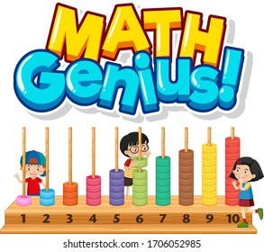 Font design for math genius with kids and numbers illustration