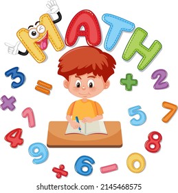 Font design for math with girl and numbers illustration