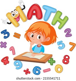 Font design for math with girl and numbers illustration