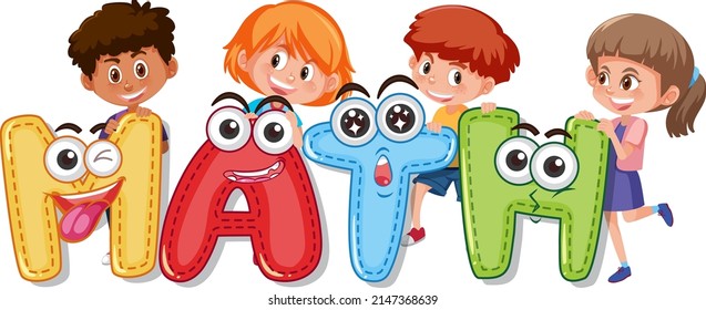 Font design for math and happy children  illustration