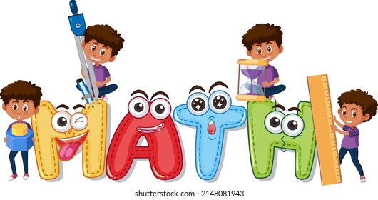 Font design for math and happy children  illustration