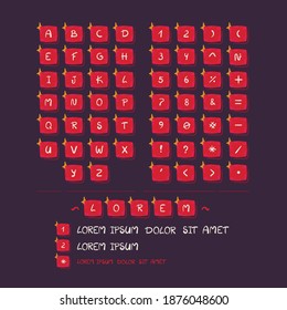 Font design in new year style, alphabet letters, numbers and symbol. Vector illustration