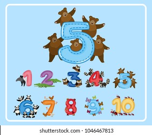 Font design for number one to ten illustration