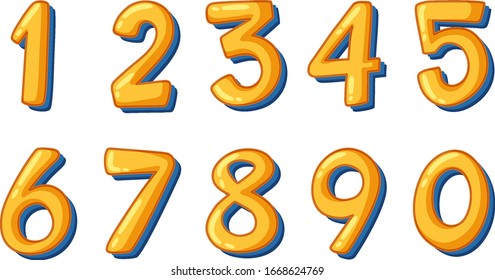 Font design for number one to zero on white background illustration