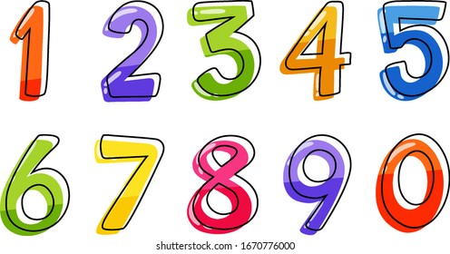 Font design for number one to zero on white background illustration