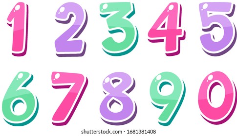 Font design for number one to zero on white background illustration