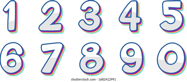Font design for number one to zero on white background illustration