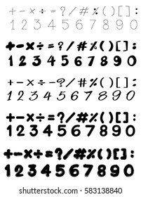 Font design with numbers and math signs illustration