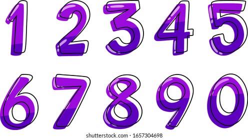 Font design for numbers one to zero on white background illustration