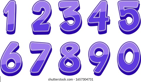 Font design for numbers one to zero on white background illustration