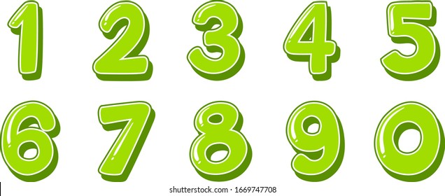 Font design for numbers one to zero on white background illustration