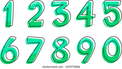 Font design for numbers one to zero on white background illustration