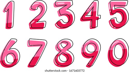 Font design for numbers one to zero on white background illustration