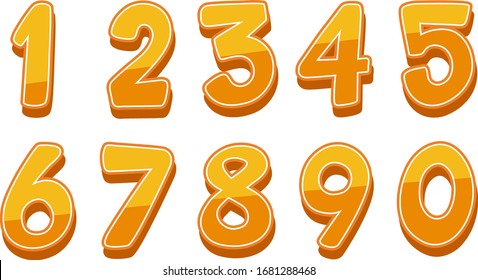Font design for numbers one to zero on white background illustration