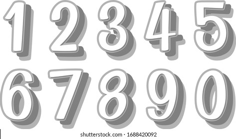 Font design for numbers one to zero on white background illustration