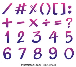 Font design for numbers in pink and purple color illustration