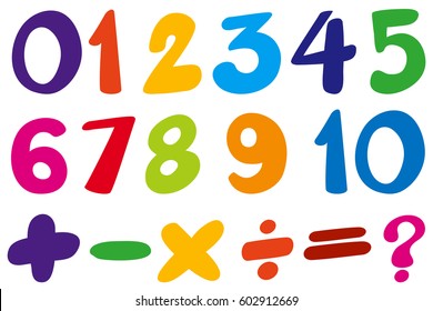 Font design for numbers and sign in colors illustration