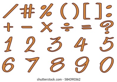 Font design for numbers and signs in brown color