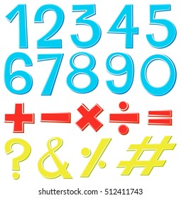Font design for numbers and signs illustration
