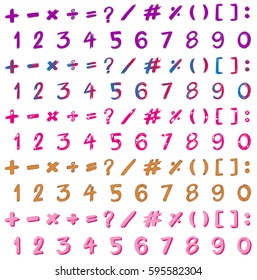 Font design for numbers and signs in many colors illustration