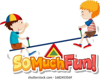Diseño de fuentes para la frase muy divertido con dos chicos en la ilustración de la sierra