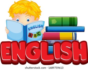 Font design for read a book with kid reading book illustration