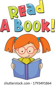 Font design for read a book with kid reading book illustration
