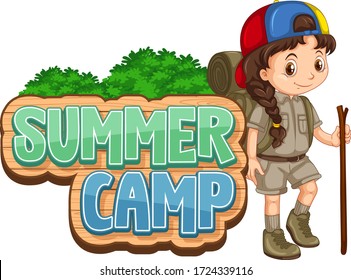 Font design for summer camp with cute kid at park illustration