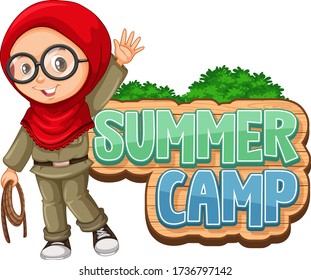 Font design for summer camp with cute kid at park illustration