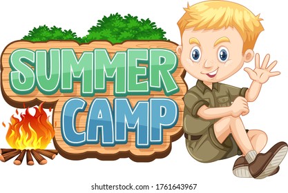 Font design for summer camp with cute kid at park illustration