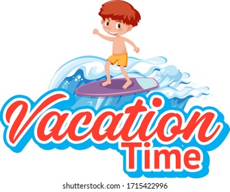 Diseño de fuentes para las vacaciones con ilustración de surfing masculino