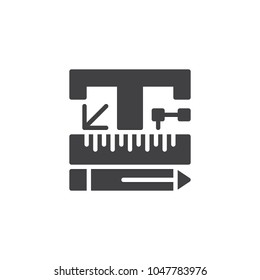 Font design vector icon. filled flat sign for mobile concept and web design. Letter T and drawing tools pencil and ruler simple solid icon. Symbol, logo illustration. Vector graphics