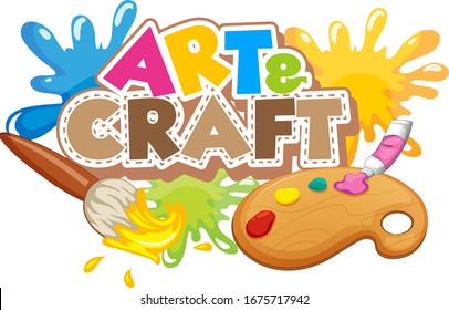 Font design for word art and craft with paintbrushes illustration