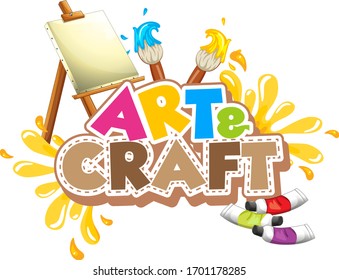 Font design for word art and craft with paintbrushes and canvas illustration