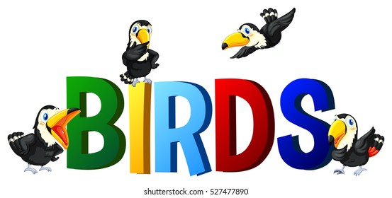 Font design with word birds illustration