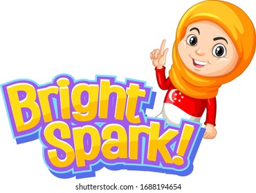 Font design for word bright spark with muslim girl illustration