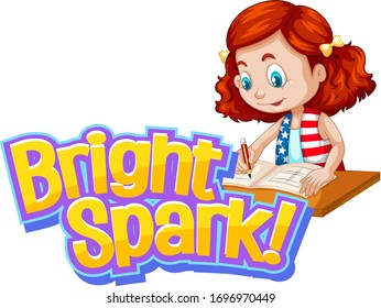 Font design for word bright spark with cute girl illustration