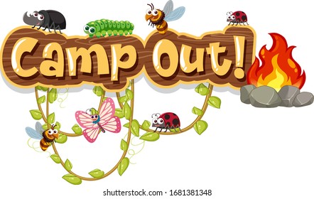 Font design for word camp out with many insects illustration