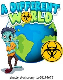 Font design for word different world with zombie on earth illustration