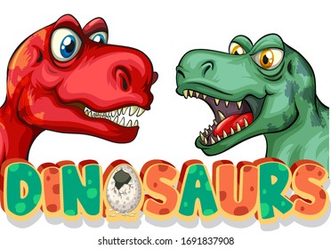 Font design for word dinosaurs with two t-rexes illustration