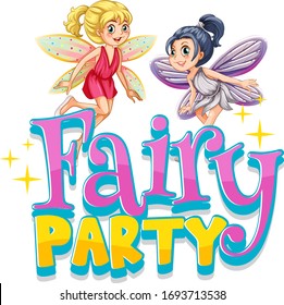 Font design for word fairy party with fairies flying illustration
