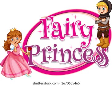 Font design for word fairy princess with knight and princess illustration