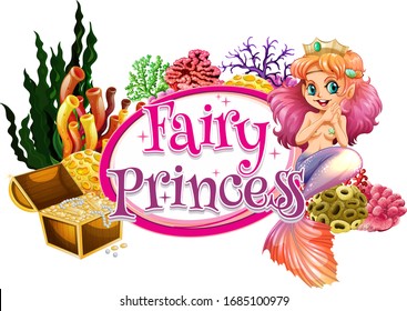 Font design for word fairy princess with mermaid underwater illustration