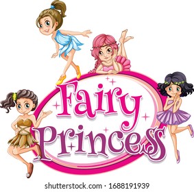 Font design for word fairy princess with many princesses illustration