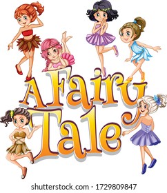 Font design for word a fairy tale with cute fairies  illustration