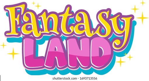 Font design for word fantasy land in pink and yellow illustration