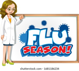 Font Design For Word Flu Season With Doctor And Board Illustration