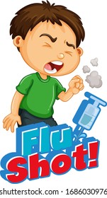 Diseño de fuentes para la vacuna contra la gripe oral con la ilustración de un niño enfermo.