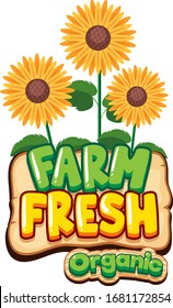 Font design for word fresh farm with sunflowers illustration